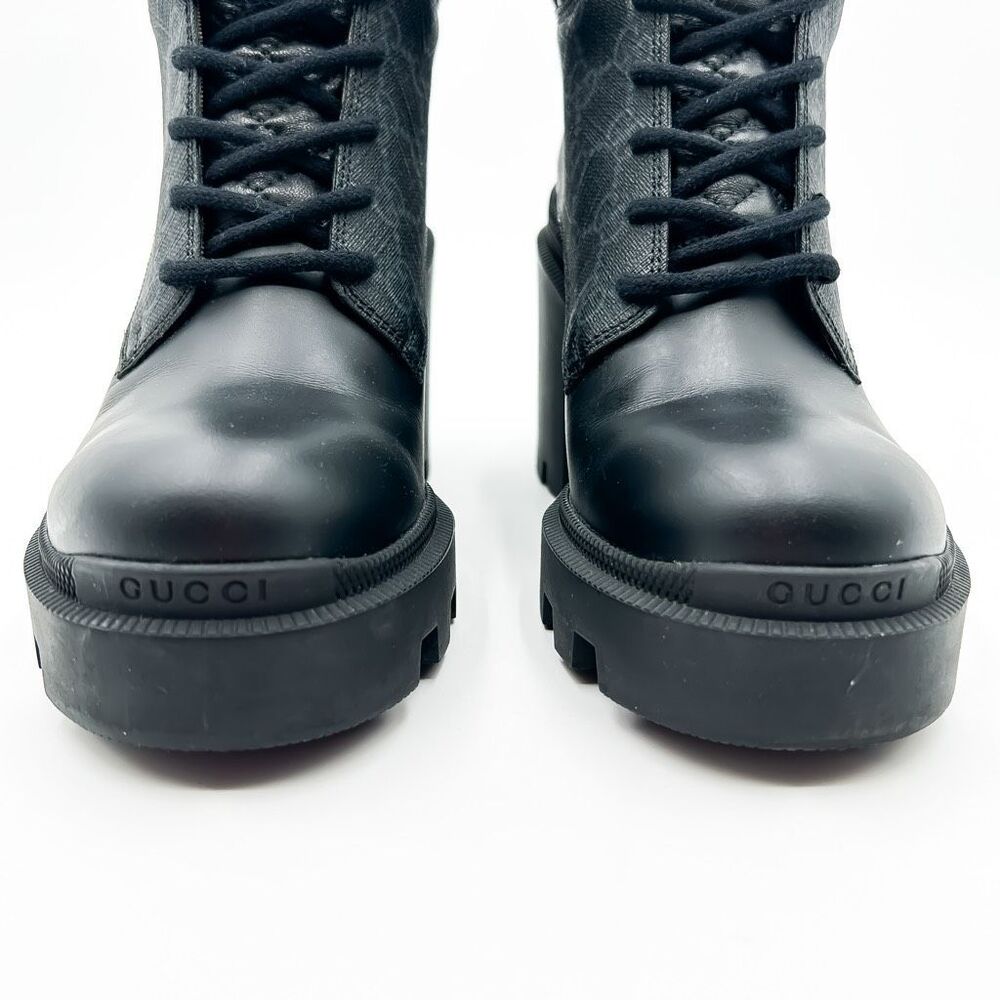 Gucci Boots GG Supreme Apollo Lug Sole Black Leather Canvas 37, 7 - Picture 10 of 14